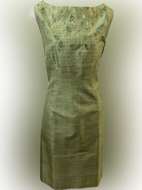 Kay Unger Sleeveless Green Embroidered Silk Dress | Sz 12